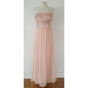 Lauren Ralph Lauren Evening Champaign Sequin Top Gala Dress Strapless Size 2